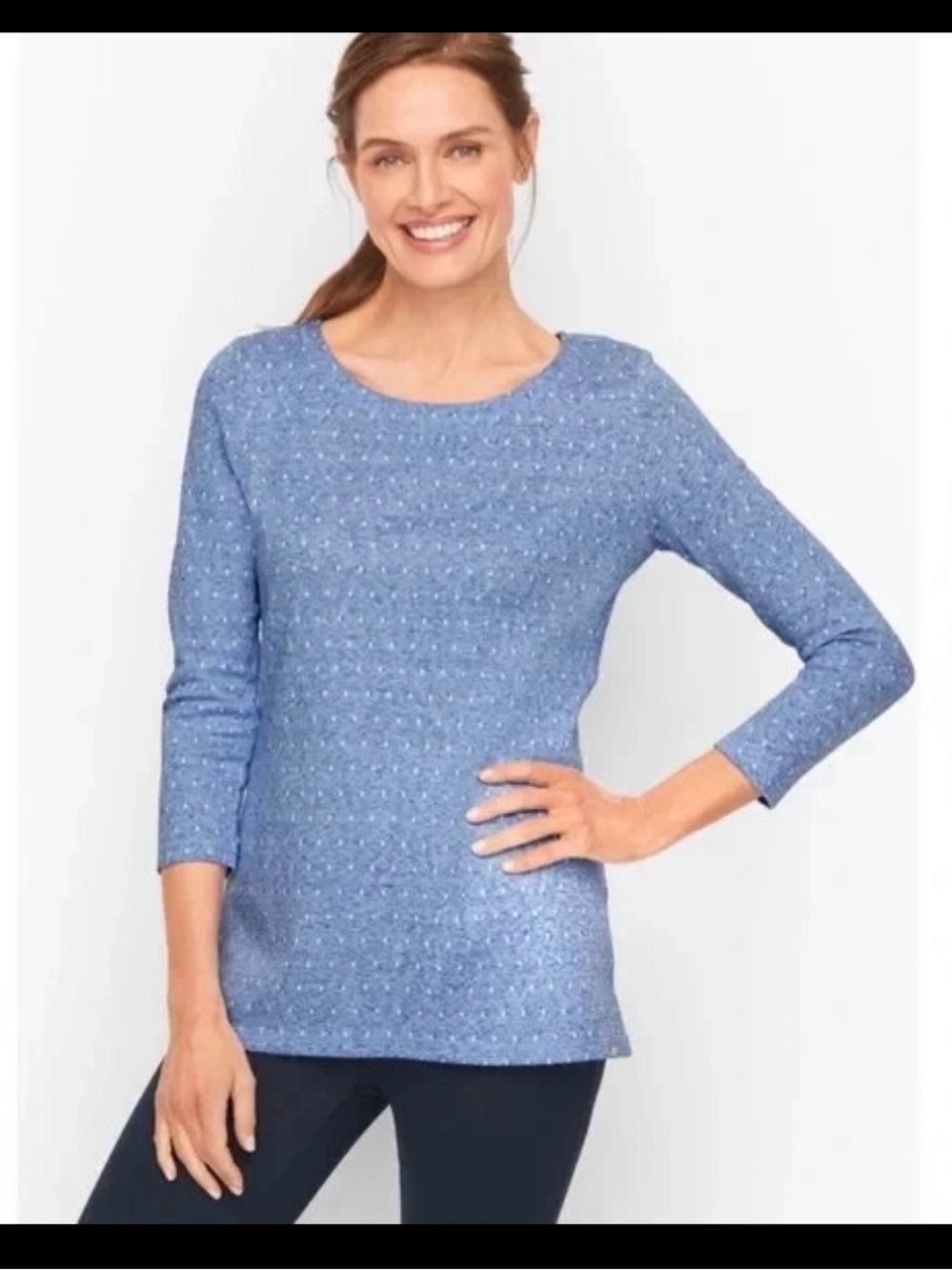 Talbots Light Blue Polka Dot Knit 3/4 Sleeve Top 1X